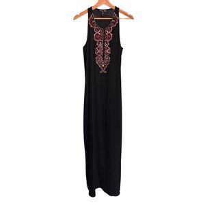 WINTER KATE Black Silk Maxi Dress with embroidered bodice and buttons Si…